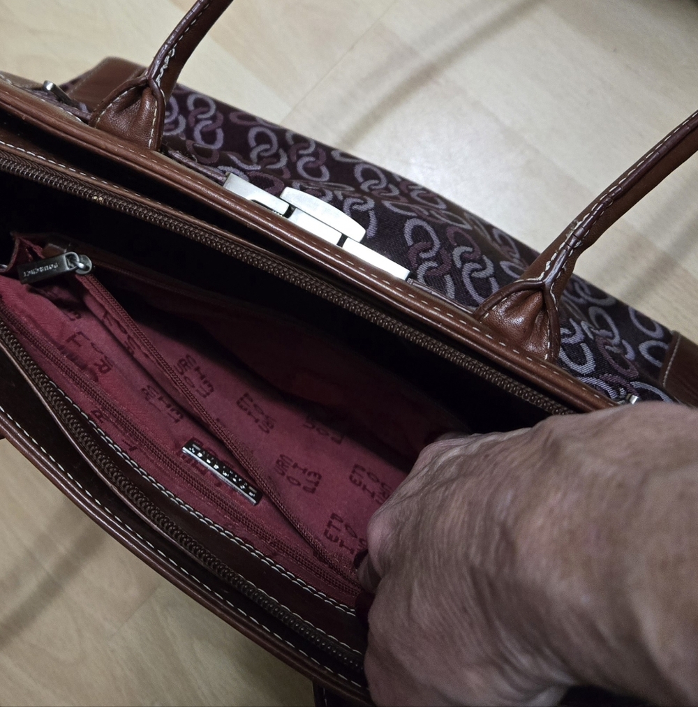 👛 Pourchet Shoulder Bag Burgundy & Leather Double Handle EUC - Picture 5 of 9
